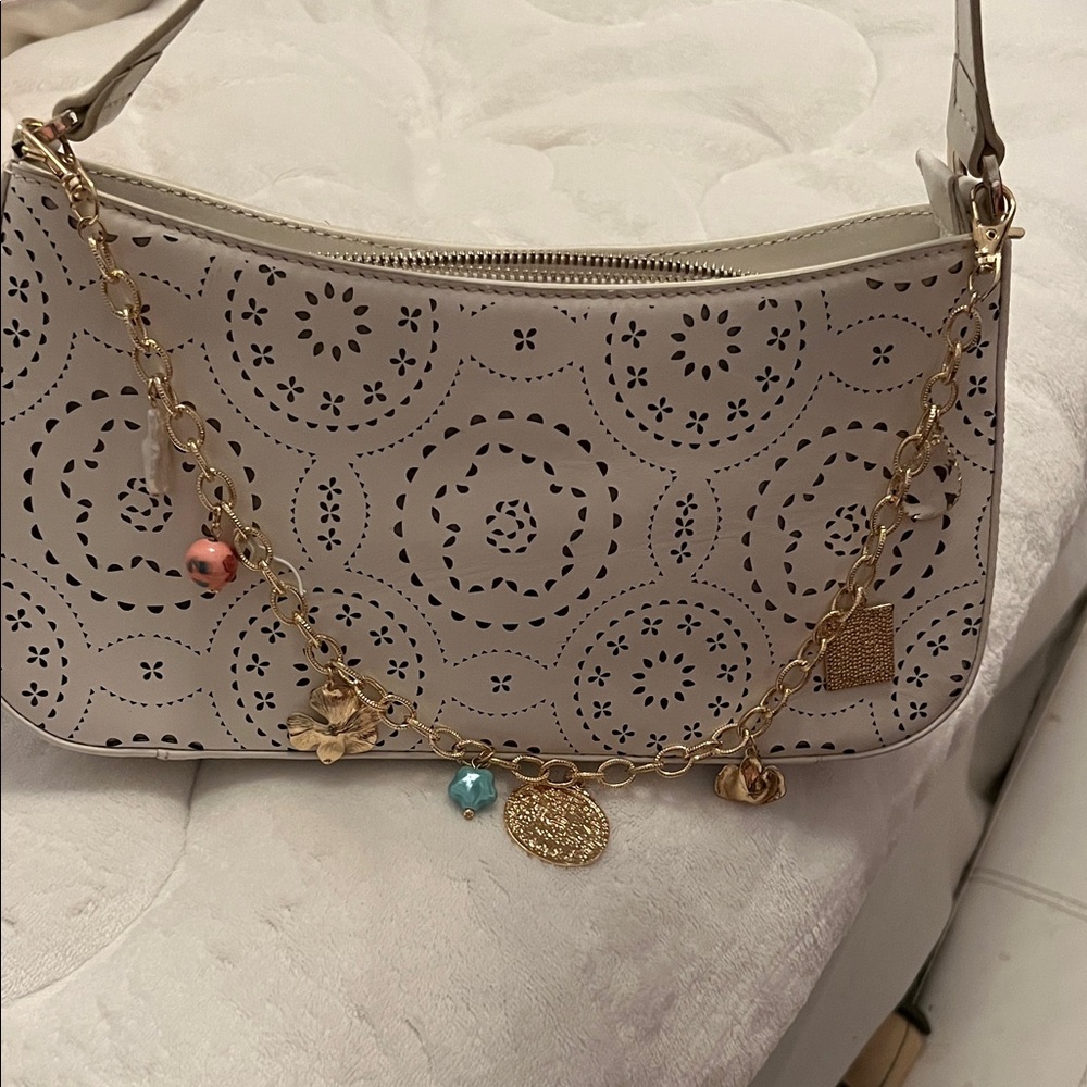 Ted Baker Libily Leather Shoulder Bag, gold-tone hardware, charms, dustbag NWOT